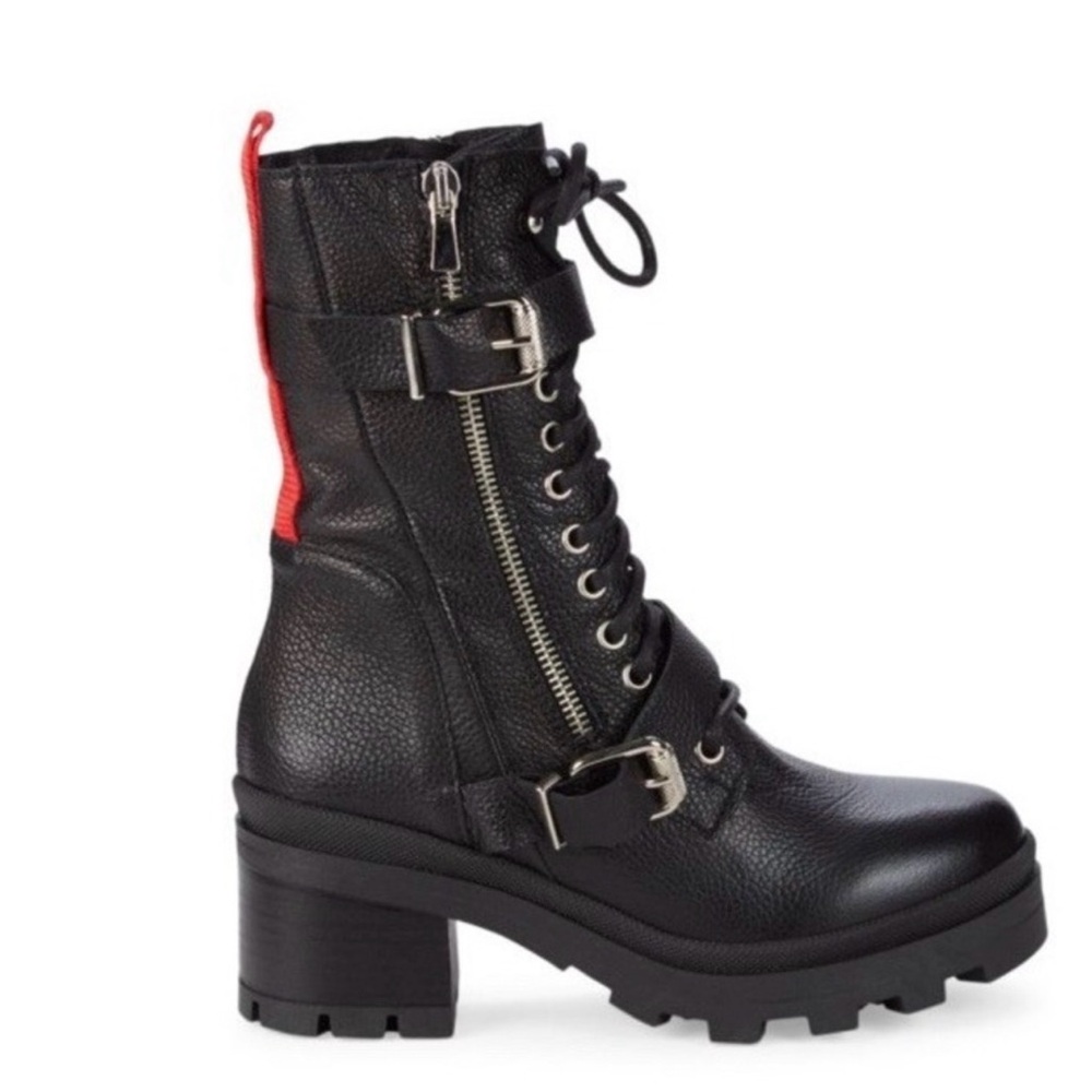 Charles David Black and Red Combat Boots